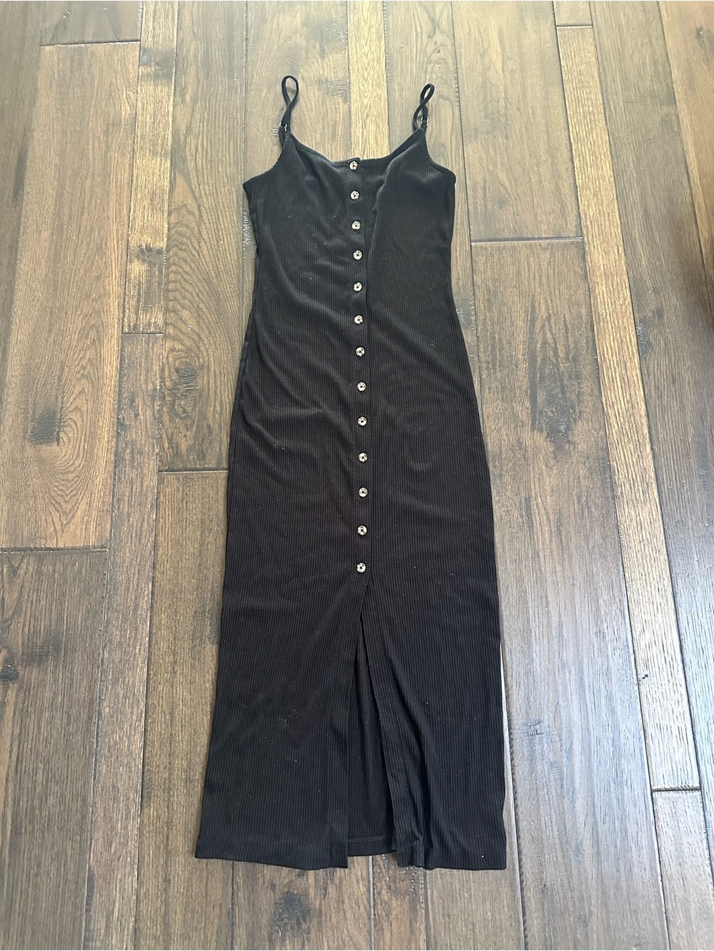 Forever 21 Black Ribbed Button-Front Maxi Dress